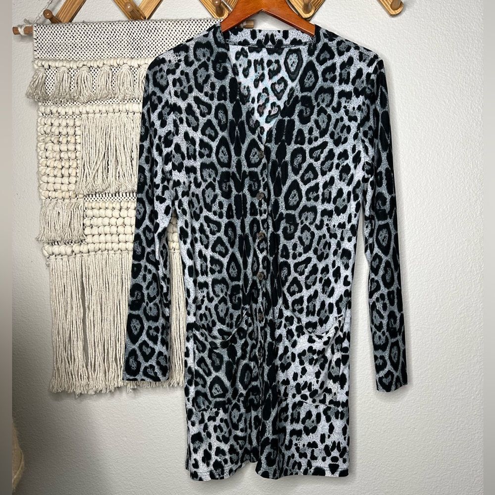 Grey Leopard Button Front Top (Small)